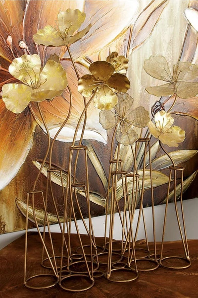 Shop Willow Row Goldtone Metal Floral Sculpture With Mesh Netting Detail