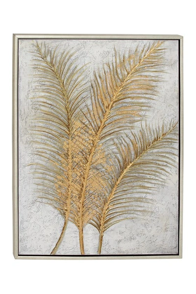 Cosmo By Cosmopolitan Glam Style Metallic Gold Leaf Palm Fronds Acrylic Framed Painting In Gold