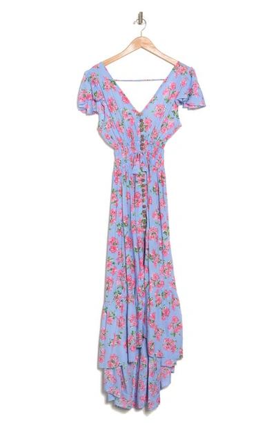 Shop Tiare Hawaii New Moon Floral Maxi Cover-up Dress In Hibiscus Bouquet Baby Blue