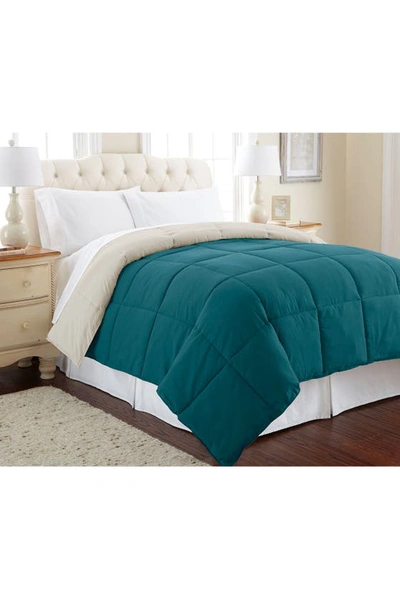 Shop Modern Threads Down Alternative Reversible Comforter In Blue Coral/oatmeal