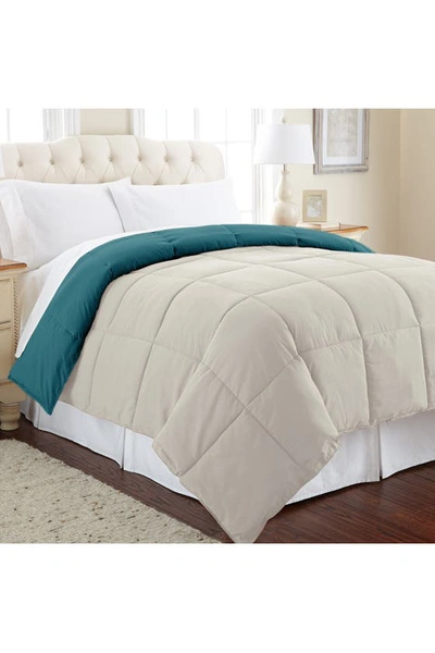 Shop Modern Threads Down Alternative Reversible Comforter In Blue Coral/oatmeal