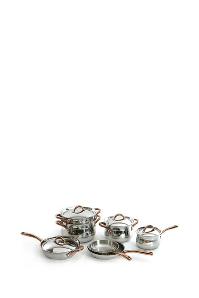 Berghoff 11-piece Cookware Set With Rose Gold Handles In Silver, Rose Gold Handles