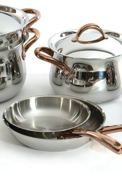 Berghoff 11-piece Cookware Set With Rose Gold Handles In Silver, Rose Gold Handles