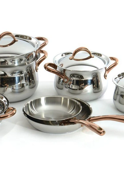 Berghoff 11-piece Cookware Set With Rose Gold Handles In Silver, Rose Gold Handles