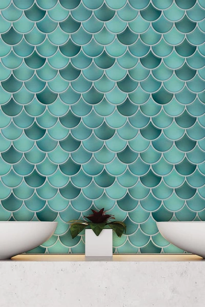 Shop Walplus Fresh Turquoise Glossy 3d Metro Sticker Tiles Contemporary Eclectic Wall Splashbacks Mosaics In Green