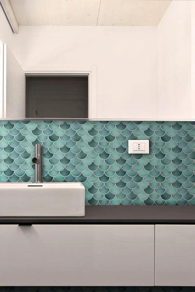 Shop Walplus Fresh Turquoise Glossy 3d Metro Sticker Tiles Contemporary Eclectic Wall Splashbacks Mosaics In Green