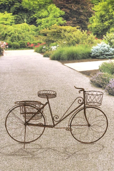 Shop Sonoma Sage Home Brown Metal Indoor & Outdoor Scrollwork & Wire Design Bike Plant Stand In Silver