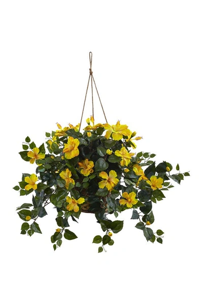 Shop Nearly Natural Yellow Hibiscus Hanging Basket