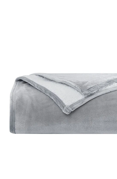 Southshore Fine Linens Microfleece Faux Shearling Lined Reversible Throw Blanket In Grey