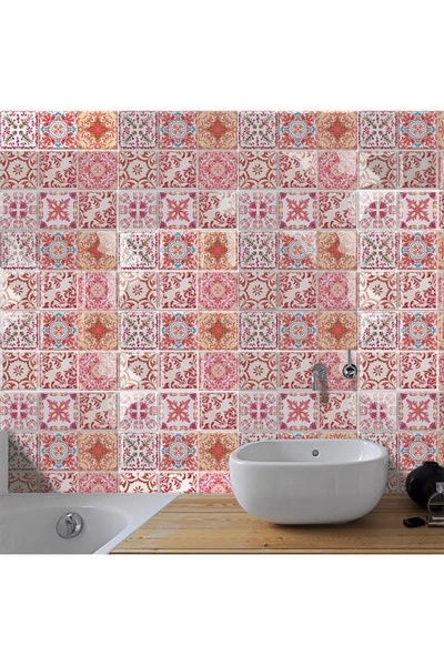 Shop Walplus Moroccan Rose Red Mosaic Glossy 3d Sticker Tile 15.4 Cm (6 In)