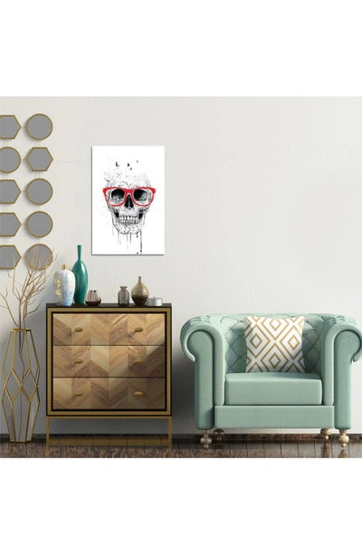 Icanvas Skull With Red Glasses By Balazs Solti, 14"x19" In Red