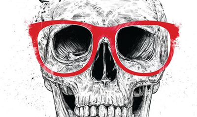 Icanvas Skull With Red Glasses By Balazs Solti, 14"x19" In Red