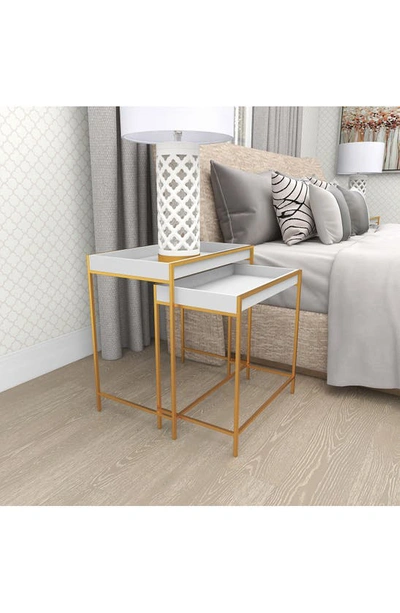 Shop Uma White Wood Nesting Geometric Console Table With Goldtone Metal Legs In Gold, White