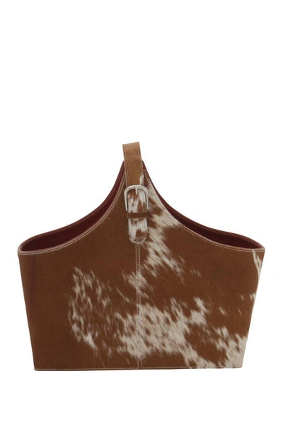 Sonoma Sage Home Dark Brown Genuine Goat Hair & Leather Magazine Holder With Detail Stitching & Curv In Brown