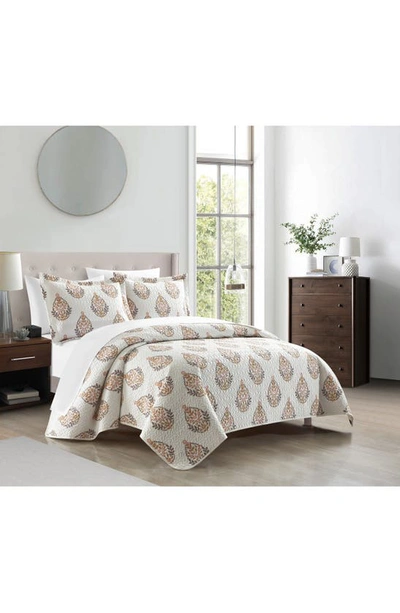 Shop Chic Breana Medallion Print 3-piece Quilted Comforter Set In Taupe