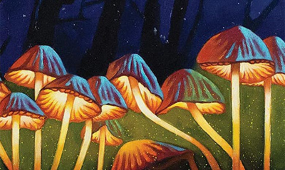 Shop Icanvas Nightlights Glowing Mushrooms By Yue Zeng Canvas Wall Art In Yellow