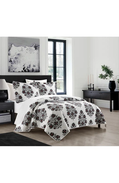 Shop Chic Morris Floral Medallion 5-piece Quilted Comforter Set In Grey