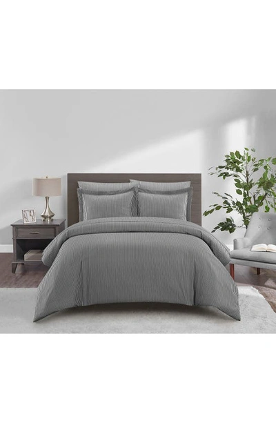 Shop Chic Twin Morgan Laid Back Two-tone Striped Duvet Cover 5-piece Set In Charcoal