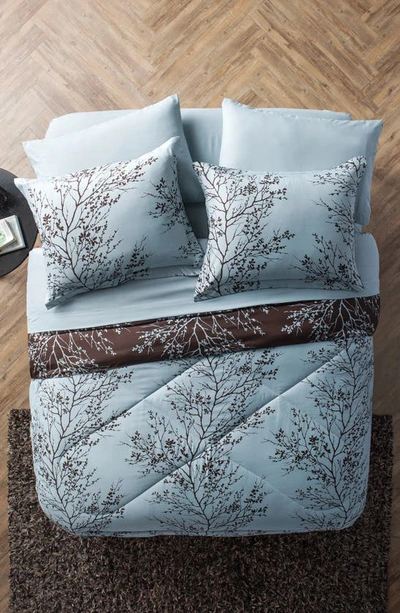 Vcny Home 8-piece Blue Chocolate Leaf Bedding Set In Blue