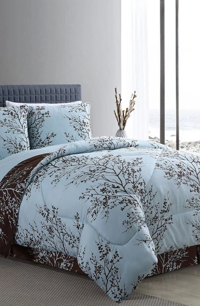 Vcny Home 8-piece Blue Chocolate Leaf Bedding Set In Blue