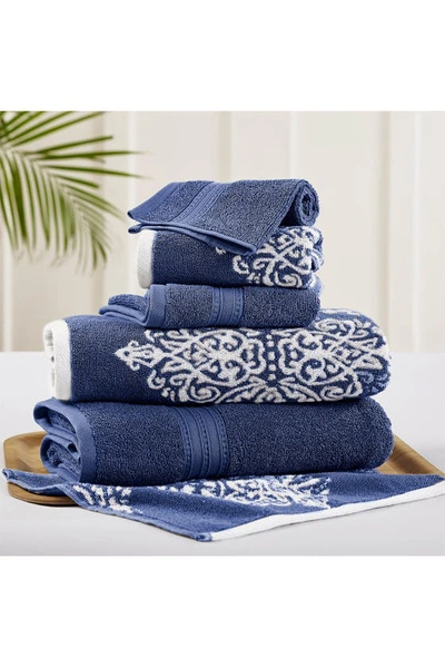Modern Threads Gray Artesia Damask Reversible Yarn-dyed Jacquard 6-piece Towel Set In Indigo