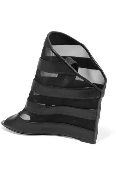 Shop Balenciaga Prism Leather And Mesh Wedge Sandals