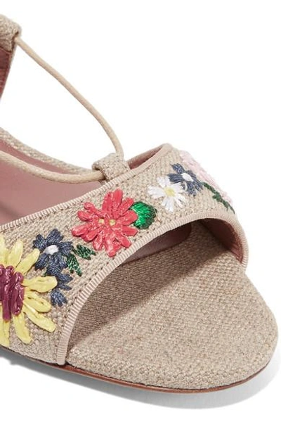 Shop Tabitha Simmons Lori Meadow Floral-embroidered Linen Sandals