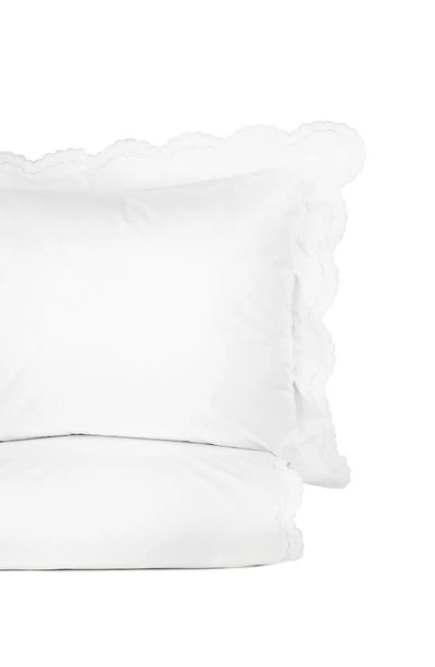 Melange Percale Scallop Trim 3-piece Duvet Set In White