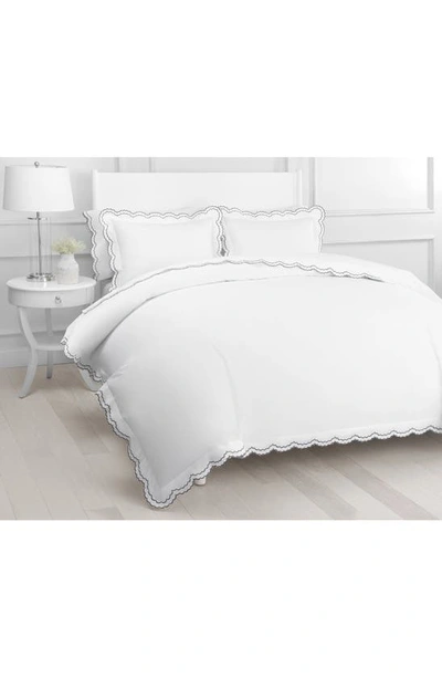 Melange Percale Scallop Trim 3-piece Duvet Set In Light Grey