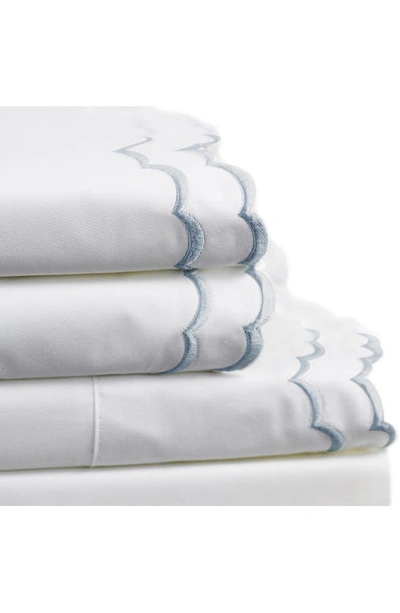 Melange Double Scallop Trim 4-piece Sheet Set In Blue/white