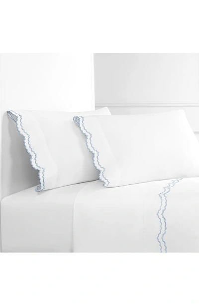 Melange Double Scallop Trim 4-piece Sheet Set In Blue/white