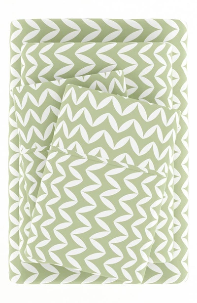 Homespun Home Spun Premium Ultra Soft Puffed Chevron Pattern 4-piece Bed Sheet Set In Sage