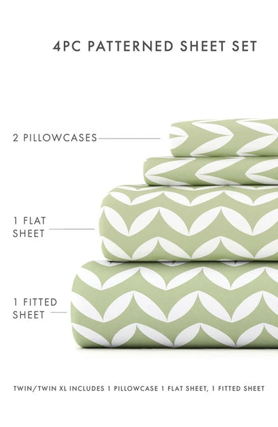 Homespun Home Spun Premium Ultra Soft Puffed Chevron Pattern 4-piece Bed Sheet Set In Sage