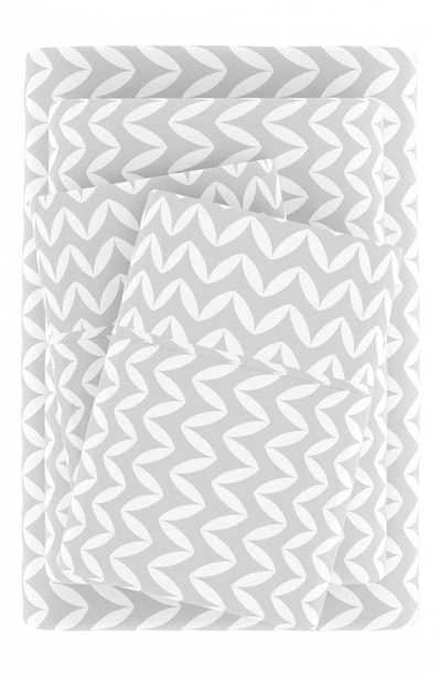 Homespun Home Spun Premium Ultra Soft Puffed Chevron Pattern 4-piece Bed Sheet Set In Light Gray