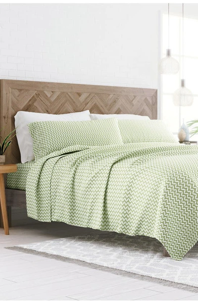 Homespun Home Spun Premium Ultra Soft Puffed Chevron Pattern 4-piece Bed Sheet Set In Sage