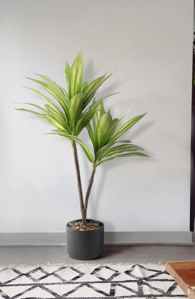 Flora Bunda Black Ceramic Pot 36" Faux Palm Plant In Black/green
