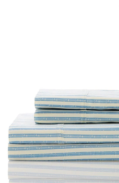 Melange Stripe Print 3-piece Sheet Set In Navy