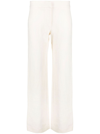 Shop St Agni Neutral Straight-leg Linen Trousers - Women's - Linen/flax In Neutrals
