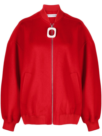 Shop Jw Anderson Red Wool Bomber Jacket