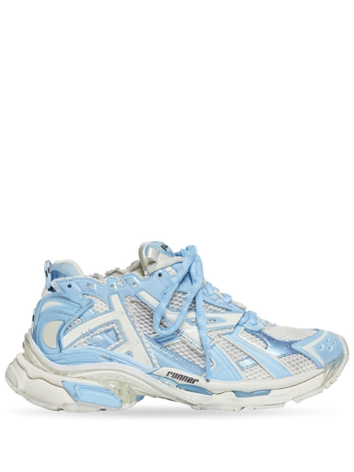 Shop Balenciaga Blue Runner Sneakers In White