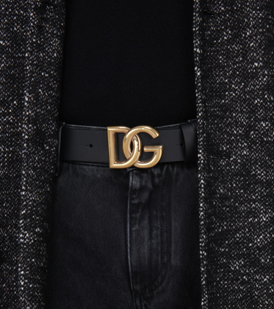 Shop Dolce & Gabbana Dg Leather Belt In Black/gold
