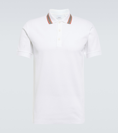 Shop Burberry Logo Cotton Piqué Polo Shirt In White