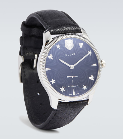 Shop Gucci G-timeless Leather And Stainless Steel Watch In Silver/grey/black