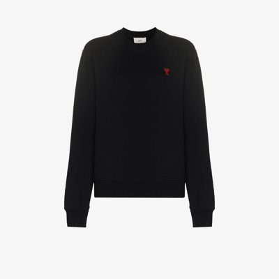 Shop Ami Alexandre Mattiussi Black Ami De Coeur Logo-embroidered Sweatshirt