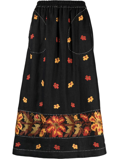 Vita Kin Floral-embroidered A-line Skirt In Black | ModeSens