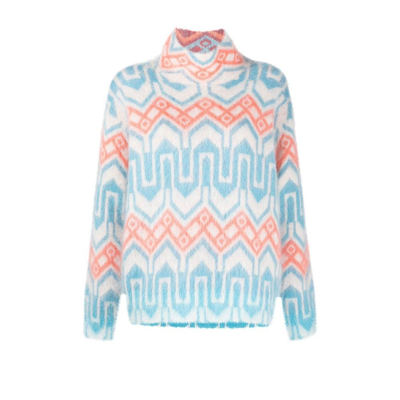 Shop Moncler Blue Jacquard Sweater