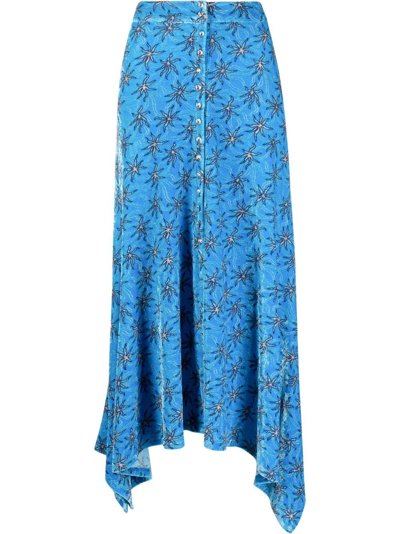 Shop Paco Rabanne Asymmetric Velvet Midi Skirt - Women's - Polyamide/viscose/spandex/elastane/polyester In Blue
