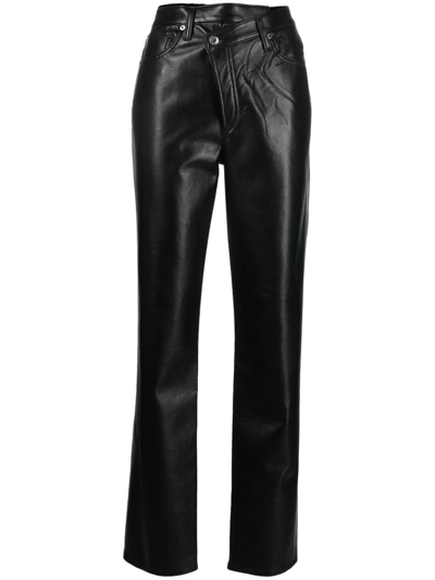 Shop Agolde Black Criss-cross Straight Leather Trousers