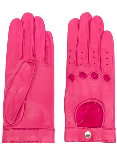 Shop Agnelle Pink Rose Cut-out Leather Driving Gloves