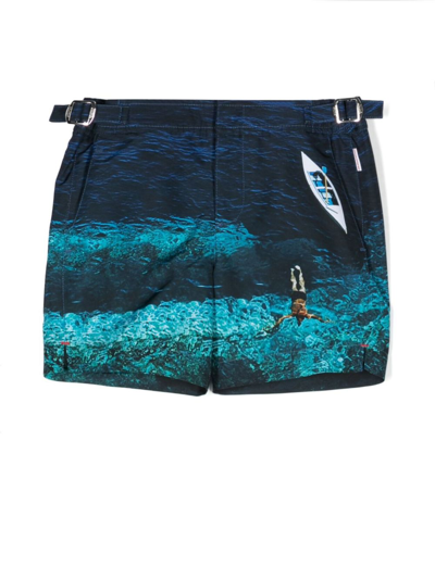 Shop Orlebar Brown Blue Russell Photographic Print Swim Shorts